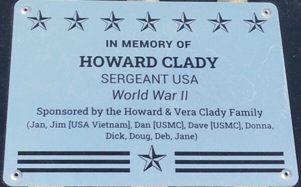 HOWARD CLADY WAR MEMORIAL PLAQUE
