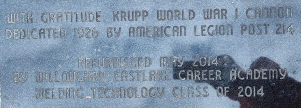 AMERICAN LEGION POST 214 KRUPP WORLD WAR I CANNON MEMORIAL PLAQUE