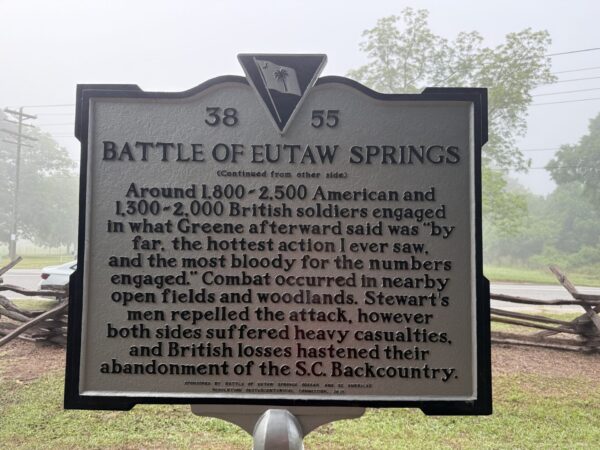 BATTLE OF EUTAW SPRINGS REVOLUTIONARY WAR MEMORIAL MARKER BACK
