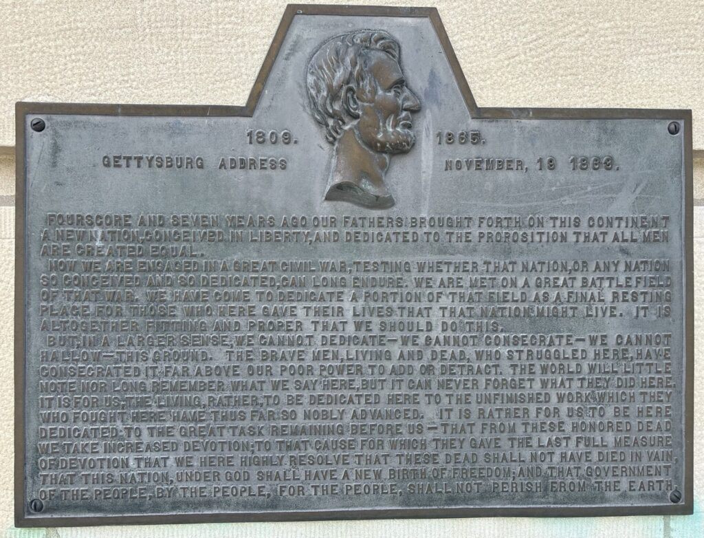 GETTYSBURG ADDRESS NOVEMBER 19, 1863 MEMORIAL PLAQUE