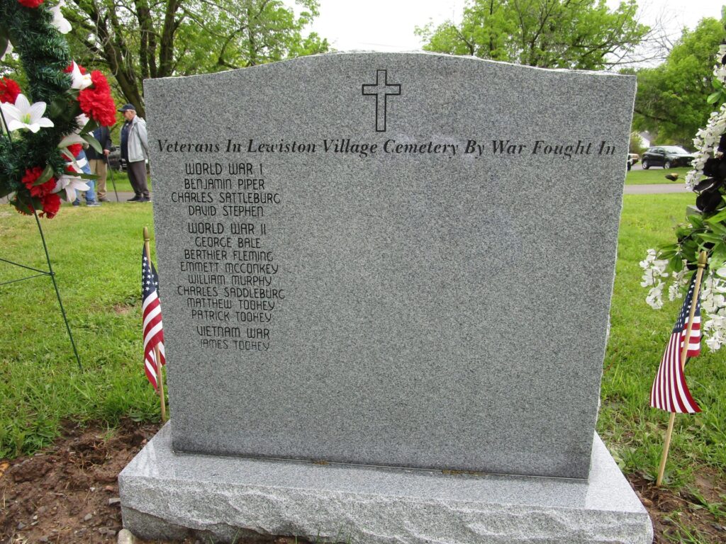 VETERANS IN LEWISTON VILLAGE CEMETERY WAR MEMORIAL BACK