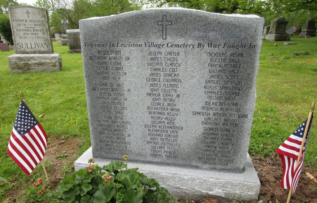 VETERANS IN LEWISTON VILLAGE CEMETERY WAR MEMORIAL FRONT
