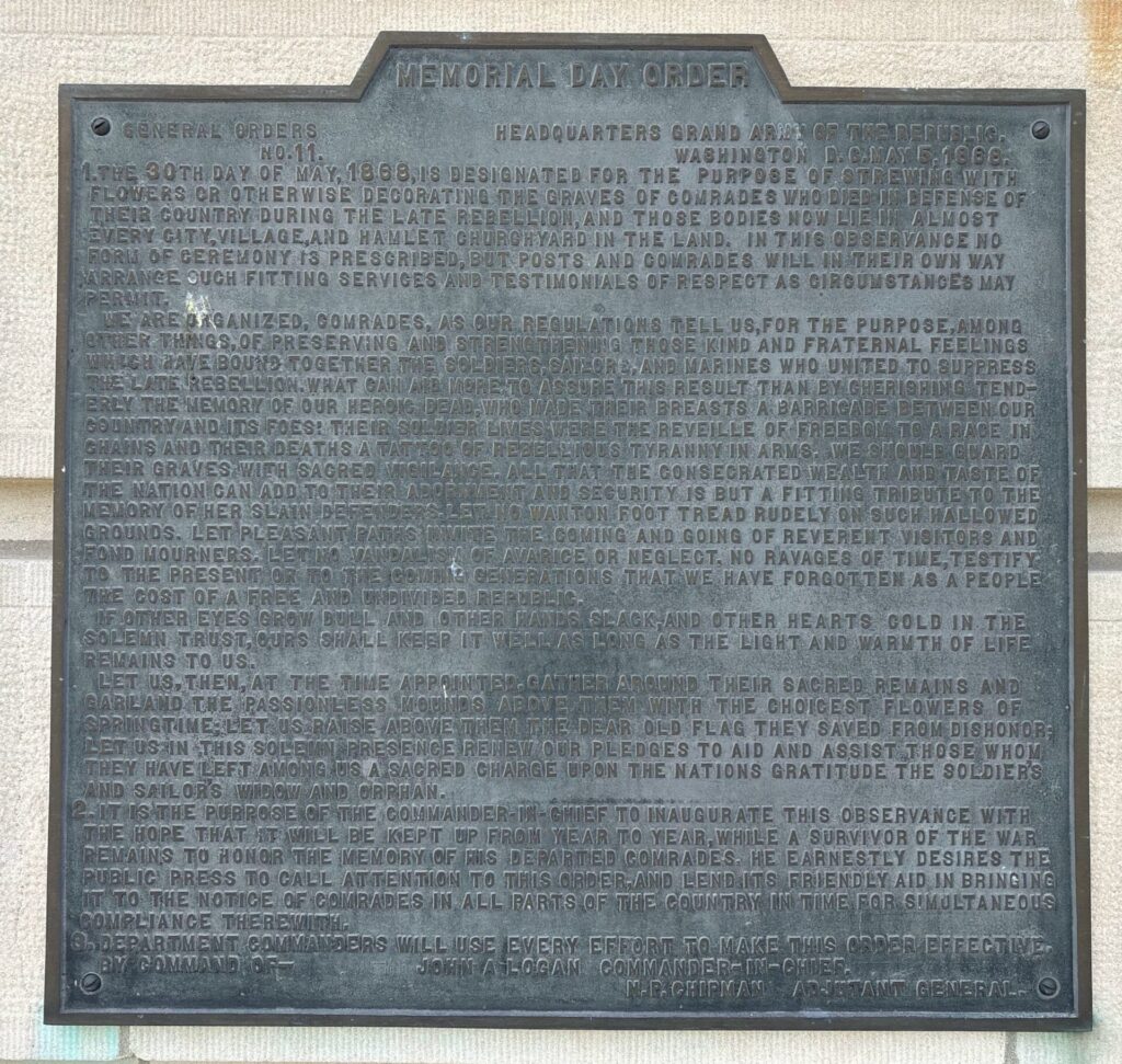 MEMORIAL DAY ORDER PLAQUE KANKANEE
