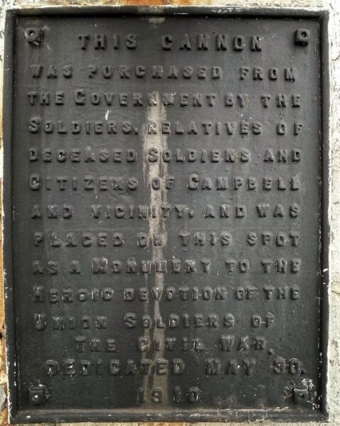 CAMPBELL CIVIL WAR VETERANS MEMORIAL CANNON PLAQUE B