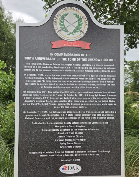 IN COMMEMORATION OF THE 100TH ANNIVERSARY OF THE TOMB OF THE UNKNOWN SOLDIER MEMORIAL MARKER
