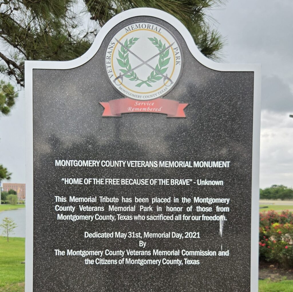 MONTGOMERY COUNTY VETERANS MEMORIAL MONUMENT MARKER
