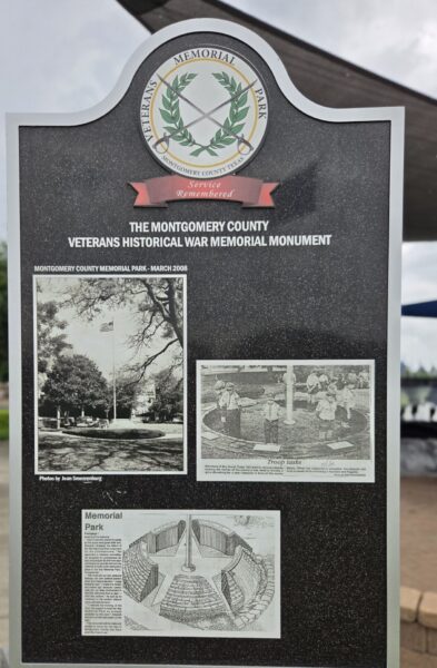 THE MONTGOMERY COUNTY VETERANS HISTORICAL WAR MEMORIAL MONUMENT MARKER BACK