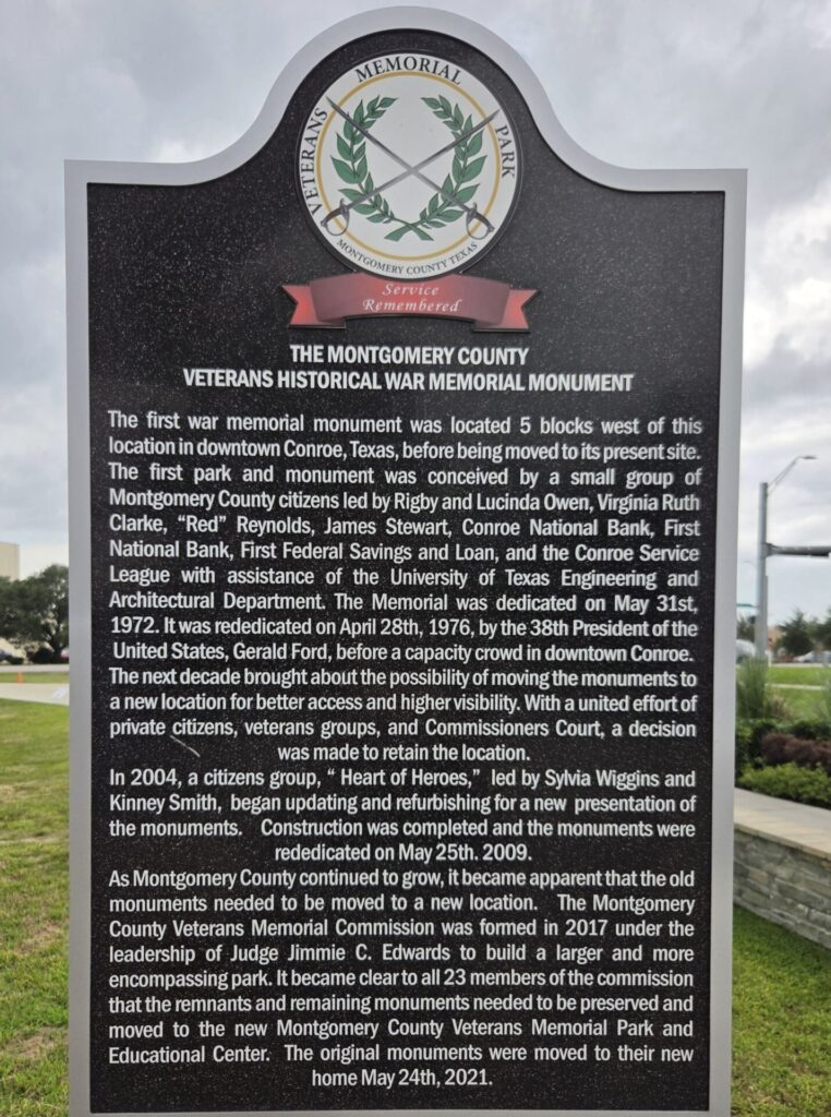 THE MONTGOMERY COUNTY VETERANS HISTORICAL WAR MEMORIAL MONUMENT MARKER FRONT