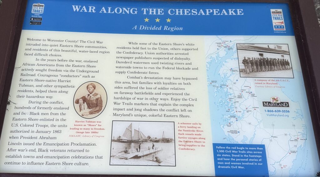 WAR ALONG THE CHESAPEAKE A DIVIDED REGION MEMORIAL PANEL POCOMOKE CITY