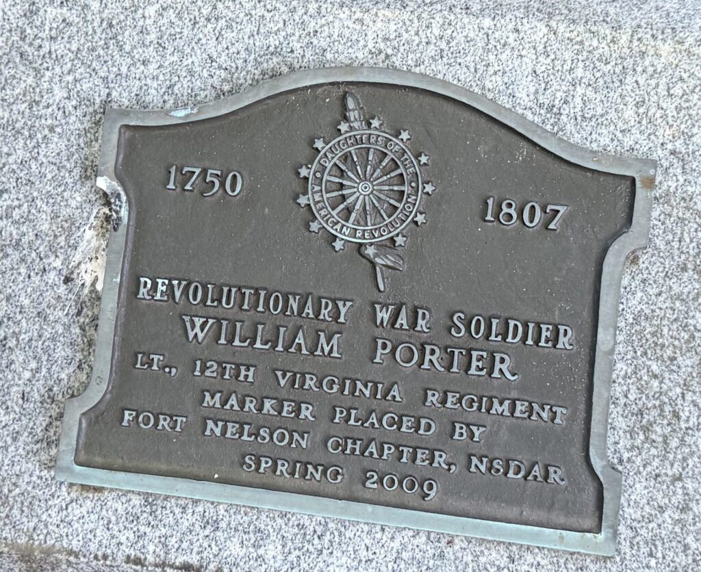 REVOLUTIONARY WAR SOLDIER WILLIAM PORTER MEMORIAL PLAQUE