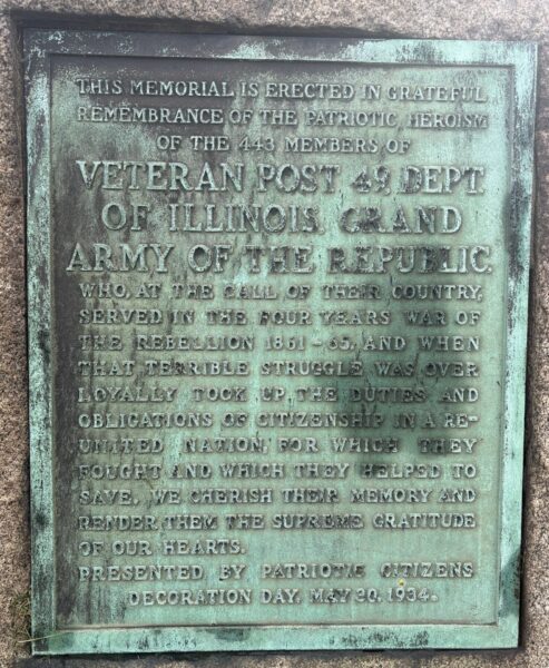 VETERANS POST 49 G.A.R. MEMORIAL PLAQUE