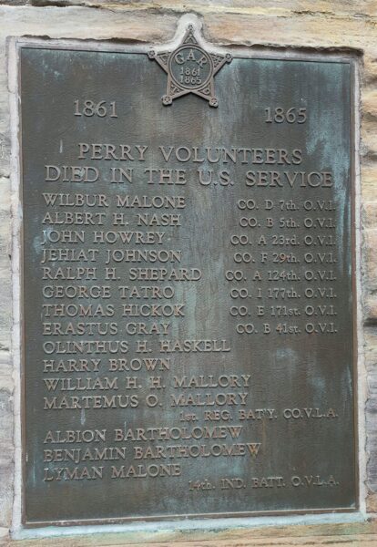 PERRY VOLUNTEERS DIED IN THE U.S. SERVICE WAR MEMORIAL PLAQUE
