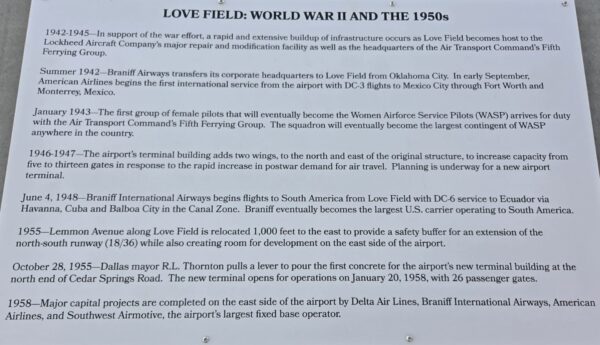 LOVE FIELD: WORLD WAR II AND THE 1950S MEMORIAL PLAQUE