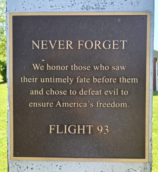 NEVER FORGET FLIGHT 93 MEMORIAL CROSS PLAQUE