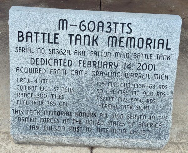 M-60A3TTS BATTLE TANK MEMORIAL PLAQUE