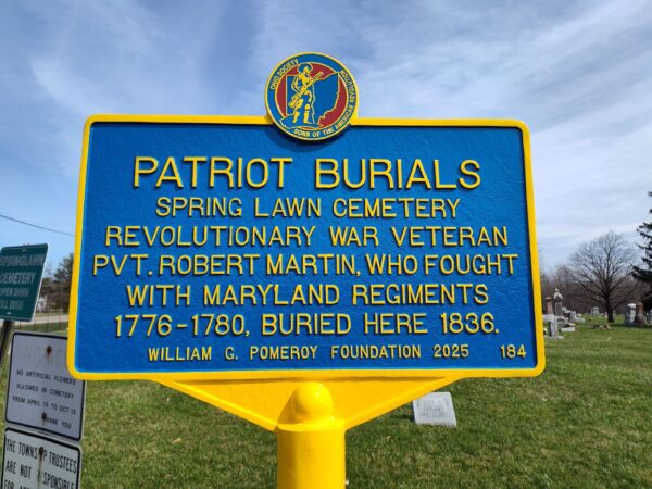 PATRIOT BURIALS SPRING LAWN CEMETERY REVOLUTIONARY WAR MEMORIAL MARKER