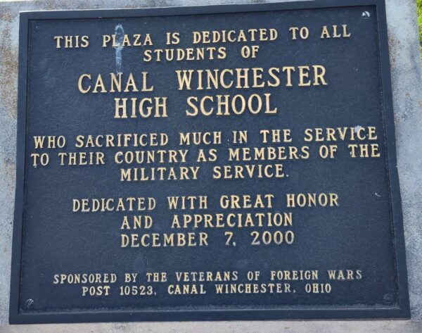 CANAL WINCHESTER HIGH SCHOOL VETERANS MEMORIAL PLAQUE