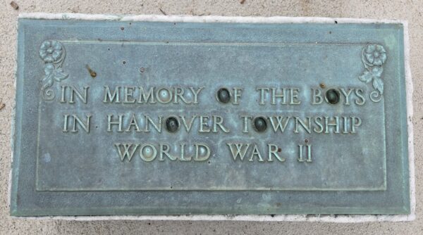 HANOVER TOWNSHIP WORLD WAR II MEMORIAL FLAGPOLE PLAQUE