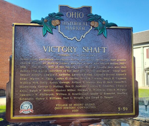 VICTORY SHAFT WAR MEMORIAL MARKER BACK