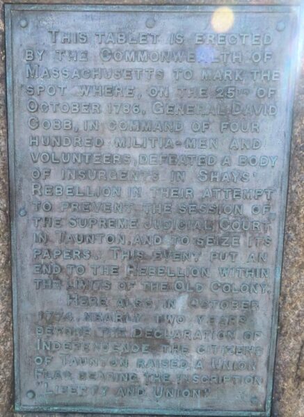 SHAYS REBELLION DEFEAT MEMORIAL PLAQUE