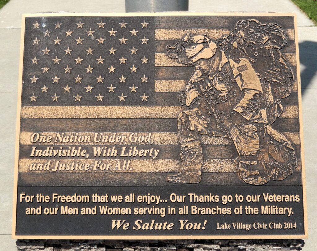 LAKE VILLAGE CIVIC CLUB VETERANS MEMORIAL PLAQUE