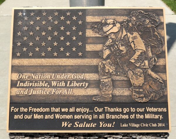LAKE VILLAGE CIVIC CLUB VETERANS MEMORIAL PLAQUE