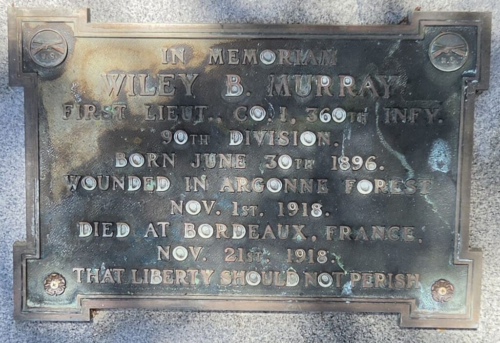 WILEY B. MURRAY WAR MEMORIAL PLAQUE