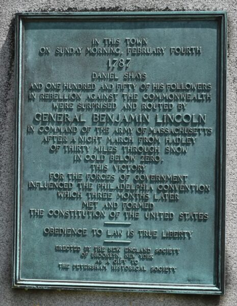ROUTING OF SHAY’S REBELLION MEMORIAL PLAQUE