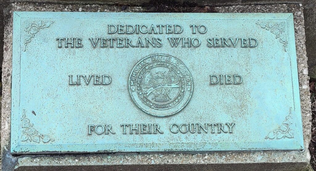 MEMORIAL DAY ASSOCIATION VETERANS WAR MEMORIAL PLAQUE