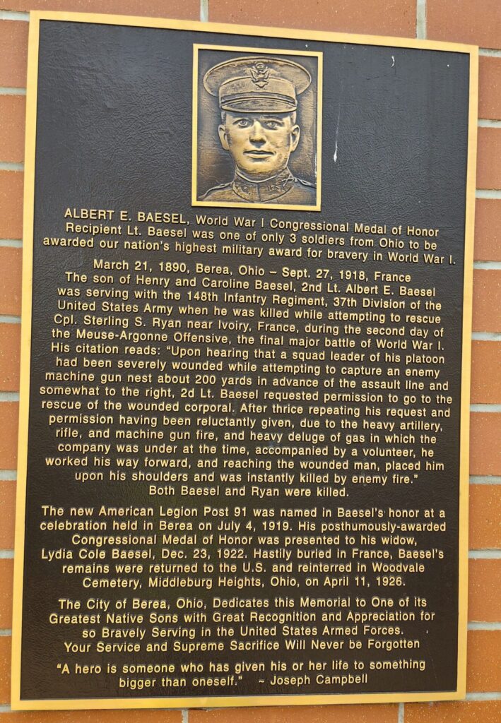 ALBERT E. BAESEL MEDAL OF HONOR WAR MEMORIAL CLOCKTOWER PLAQUE