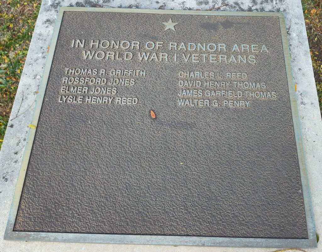 RADNOR AREA WORLD WAR I VETERANS MEMORIAL PLAQUE