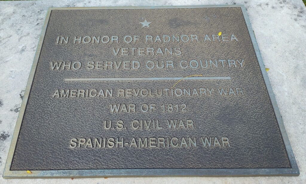 RADNOR AREA VETERANS MEMORIAL PLAQUE
