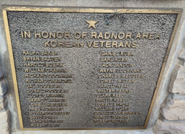 RADNOR AREA KOREAN VETERANS WAR MEMORIAL PLAQUE A