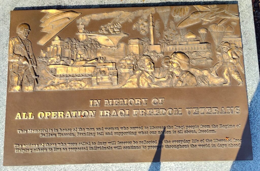 KINGWOOLD MEMORIAL PARK CEMETERY OPERATION IRAQI FREEDOM VETERANS MEMORIAL PLAQUE