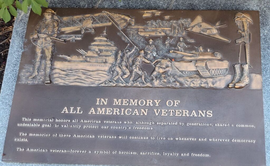 KINGWOOD MEMORIAL PARK CEMETERY ALL AMERICAN VETERANS MEMORIAL PLAQUE