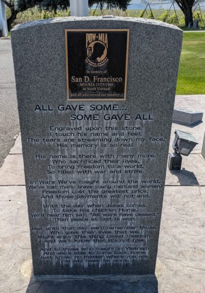 WALLULA WAR VETERANS MEMORIAL BACK