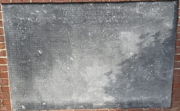 CIFTON FORGE FIRE DEPARTMENT WORLD WAR MEMORIAL PLAQUE