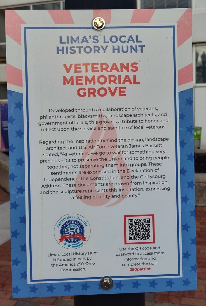 LIMA’S VETERANS MEMORIAL GROVE PLAQUE