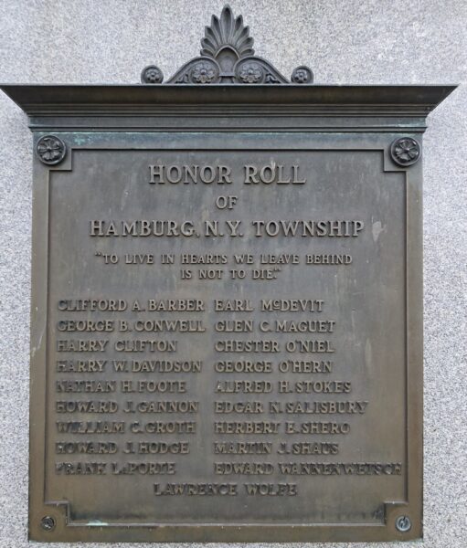 VILLAGE OF HAMBURG CIVIL WAR MEMORIAL PLAQUE C