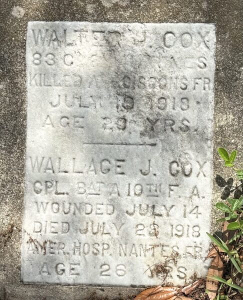 WALTER J. COX AND WALLACE J. COX WAR MEMORIAL STONE