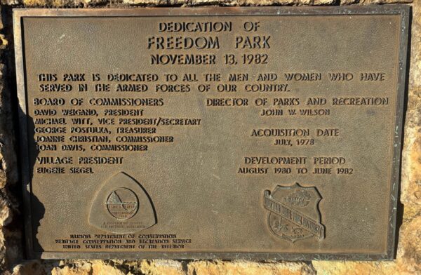 DEDICATION OF FREEDOM PARK MEMORIAL PLAQUE