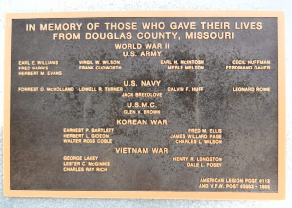 DOUGLAS COUNTY ALL WARS VETERANS MEMORIAL PLAQUE B