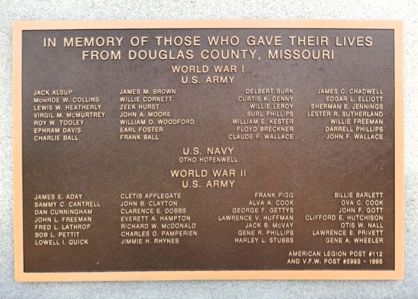 DOUGLAS COUNTY ALL WARS VETERANS MEMORIAL PLAQUE A