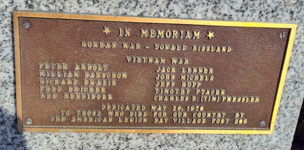 IN MEMORIAM KOREAN WAR AND VIETNAM WAR MEMORIAL PLAQUE