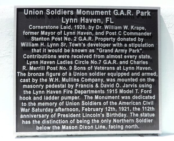 UNION SOLDIERS MONUMENT G.A.R. PARK PLAQUE